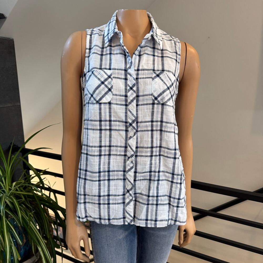 Hem & Thread Boho Plaid Paisley Mixed Media Sleeveless Top Size M Cotton Rayon